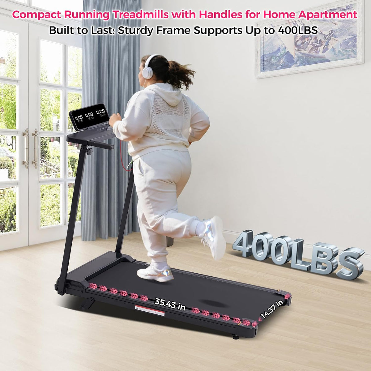 Treadmills with Handle Bar, Walking Pad with Incline for Home Small, Portable Treadmills for Home Exercising, Electric Mini Walking Pad Treadmills with Handles, 3.5HP, 0.6-10MPH, 400LBS