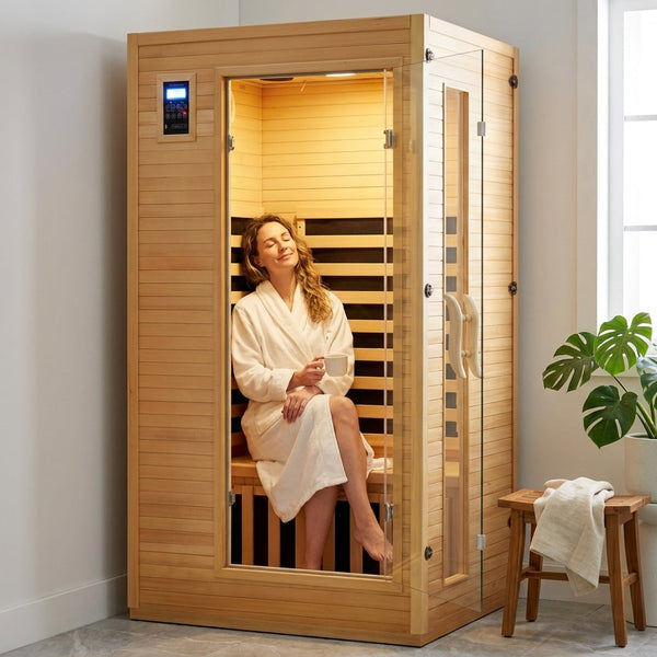 Infrared Sauna Built for Daily Wellness, Low EMF Carbon Heaters, Canadian Hemlock Wood, Bluetooth Speakers