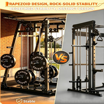 Smith Machine Home Gym, 2200LB Power Cage with Dual Pulley Cable Systems, LAT Pull-Down, Leg Hold-Down & 20+ Attachments for Full Body Workouts