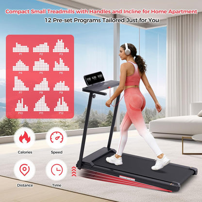 Walking Pad with Handle Bar, 2026 Upgrade Portable Small Treadmill with Handles for Home Small, 3.0HP under Desk Walking Pad Treadmill with Incline, 0.6-7.6MPH, 350LBS