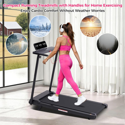 Electric Treadmills for Home Exercising, 0.6-10MPH Portable Treadmills for Home Small Spaces, 3.5HP Mini Treadmills with Handles, 400LB Walking Pad Treadmill with Handle Bar and Incline