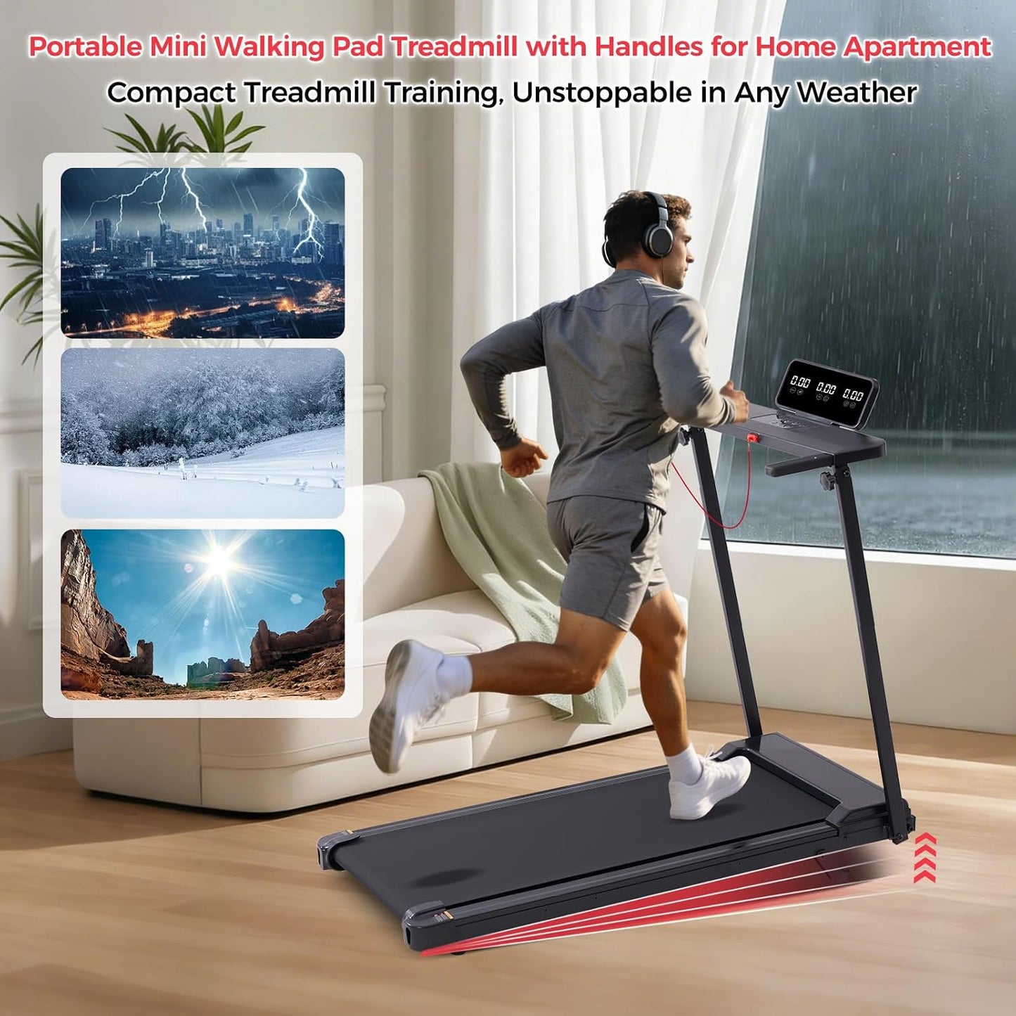 Walking Pad with Handle Bar, 2026 Upgrade Portable Small Treadmill with Handles for Home Small, 3.0HP under Desk Walking Pad Treadmill with Incline, 0.6-7.6MPH, 350LBS