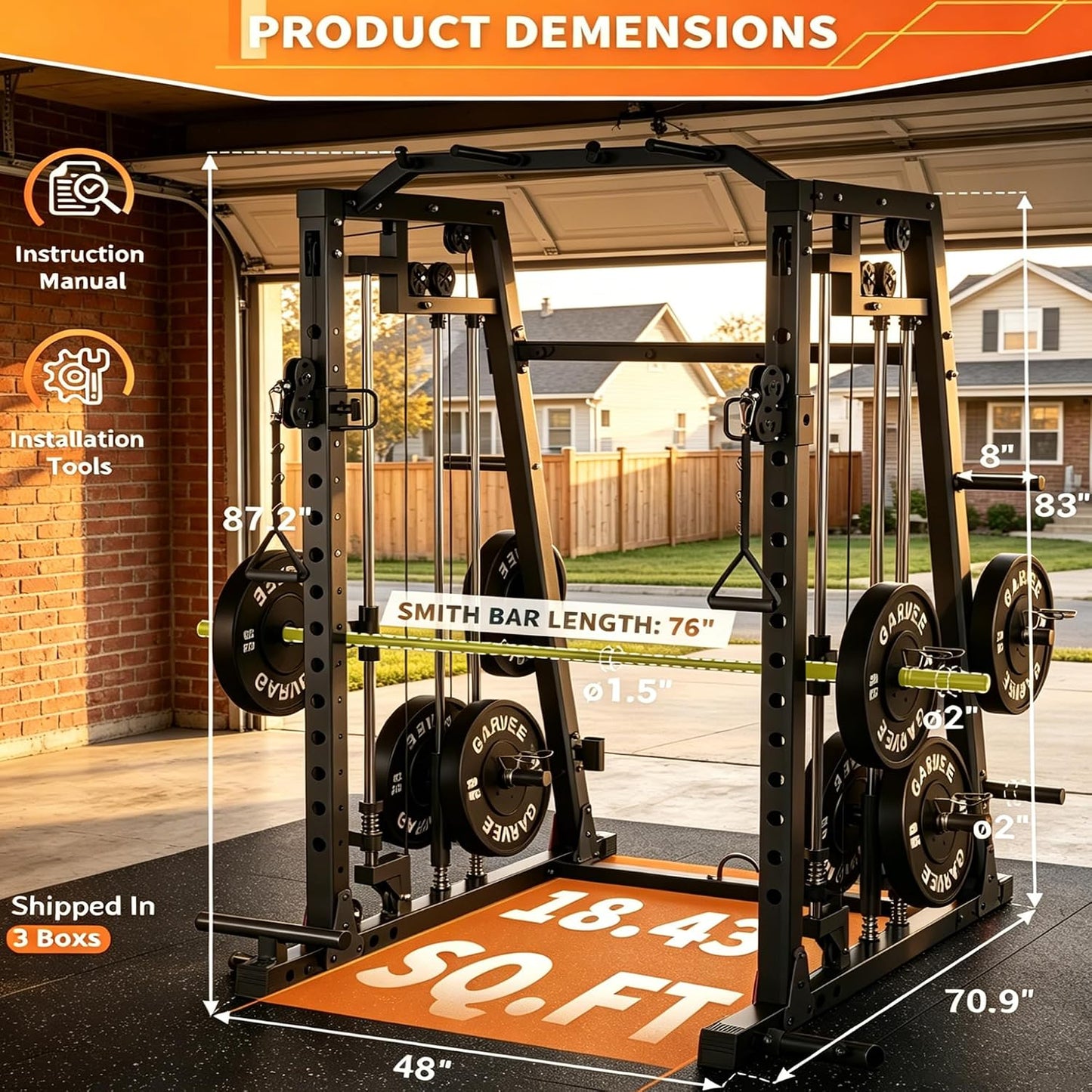 Smith Machine Home Gym, 2200LB Power Cage with Dual Pulley Cable Systems, LAT Pull-Down, Leg Hold-Down & 20+ Attachments for Full Body Workouts