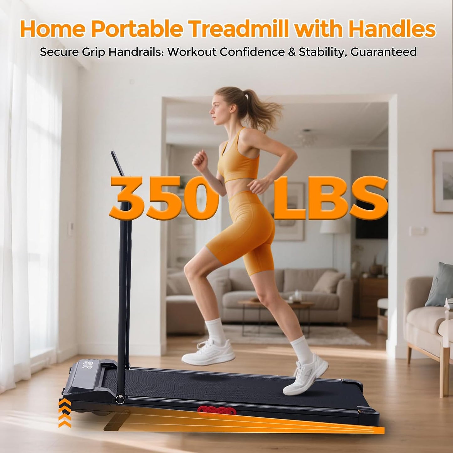 Electric Walking Pad Treadmill with Handle Bar Incline for Home, Portable Walking Pad Treadmill with Handles for Home Small, 3.0HP Mini under Desk Treadmill for Exercising, 0.6-7.6MPH, 350LB