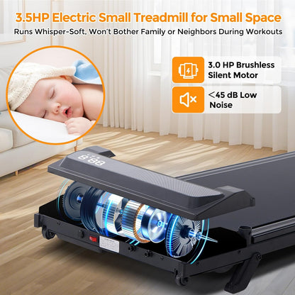 Electric Walking Pad Treadmill with Handle Bar Incline for Home, Portable Walking Pad Treadmill with Handles for Home Small, 3.0HP Mini under Desk Treadmill for Exercising, 0.6-7.6MPH, 350LB