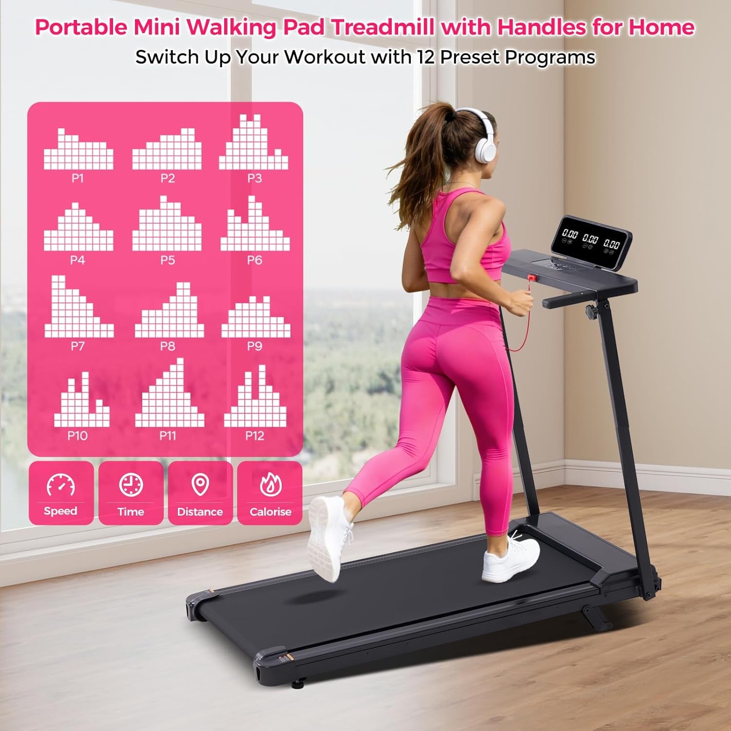 Electric Treadmills for Home Exercising, 0.6-10MPH Portable Treadmills for Home Small Spaces, 3.5HP Mini Treadmills with Handles, 400LB Walking Pad Treadmill with Handle Bar and Incline