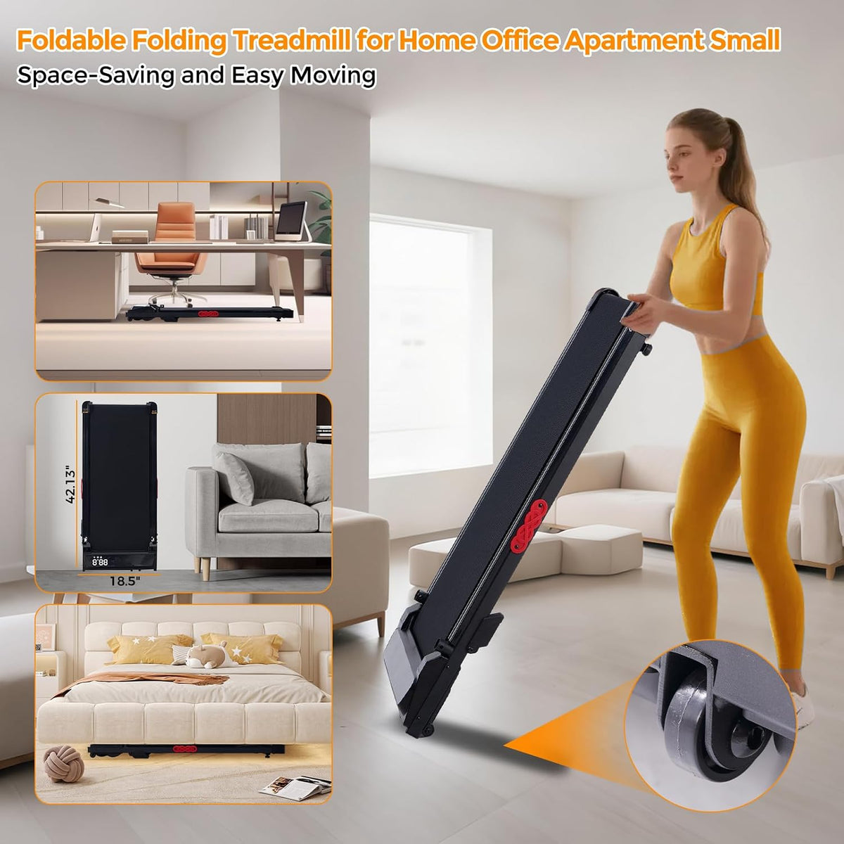 Electric Walking Pad Treadmill with Handle Bar Incline for Home, Portable Walking Pad Treadmill with Handles for Home Small, 3.0HP Mini under Desk Treadmill for Exercising, 0.6-7.6MPH, 350LB