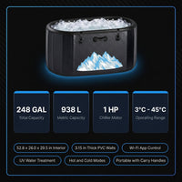 Cold Plunge Tub, 248 Gallon, 1 Horsepower, Heavy-Duty Ice Bath Tub for Athletes with Hot & Cold, Portable Inflatable Plunge Chiller with Water Treatment Kit, Immersion Therapy, Wifi (Black, 1 Set) — Results & Stats