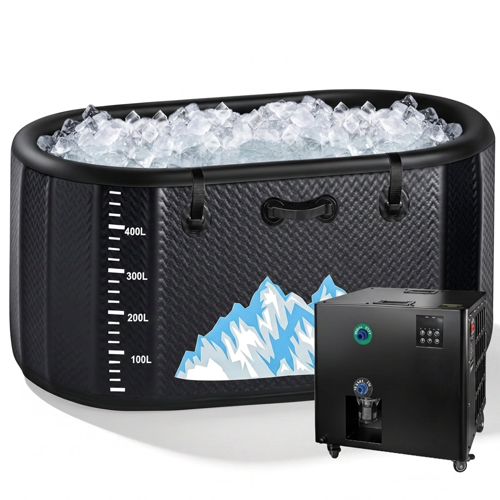 Cold Plunge Tub, 248 Gallon, 1 Horsepower, Heavy-Duty Ice Bath Tub for Athletes with Hot & Cold, Portable Inflatable Plunge Chiller with Water Treatment Kit, Immersion Therapy, Wifi (Black, 1 Set)
