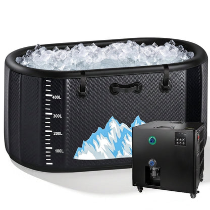 Cold Plunge Tub, 248 Gallon, 1 Horsepower, Heavy-Duty Ice Bath Tub for Athletes with Hot & Cold, Portable Inflatable Plunge Chiller with Water Treatment Kit, Immersion Therapy, Wifi (Black, 1 Set)