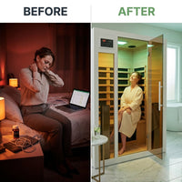 Home Infrared Sauna Built for Wellness, Hemlock Wood, 6 Carbon Heaters, Digital Controls, LED Lights — Before & After