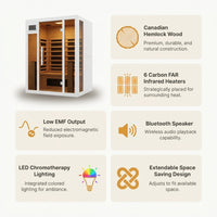 Home Infrared Sauna Built for Wellness, Hemlock Wood, 6 Carbon Heaters, Digital Controls, LED Lights — Results & Stats