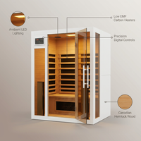 Home Infrared Sauna Built for Wellness, Hemlock Wood, 6 Carbon Heaters, Digital Controls, LED Lights — infographic