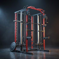 Smith Machine Home Gym, Multi-Function Power Cage with Dual Pulley Cable Crossover System, All-In-One Squat Rack with Smith Bar and Strength Training Attachments for Full-Body Workouts — Studio Shot