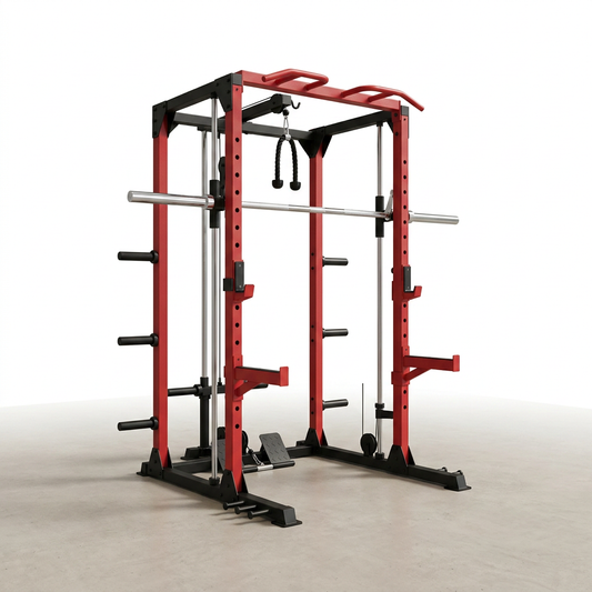 Smith Machine Home Gym, Multi-Function Power Cage with Dual Pulley Cable Crossover System, All-In-One Squat Rack with Smith Bar and Strength Training Attachments for Full-Body Workouts