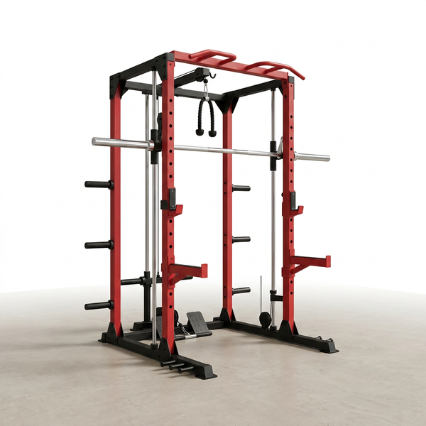 Smith Machine Home Gym, Multi-Function Power Cage with Dual Pulley Cable Crossover System, All-In-One Squat Rack with Smith Bar and Strength Training Attachments for Full-Body Workouts