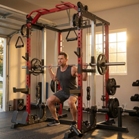 Smith Machine Home Gym, Multi-Function Power Cage with Dual Pulley Cable Crossover System, All-In-One Squat Rack with Smith Bar and Strength Training Attachments for Full-Body Workouts — Lifestyle