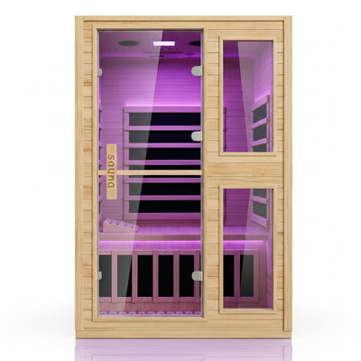 2 Person Far Infrared Sauna with Smart APP Control, Canadian Hemlock Wood Indoor Sauna Room, 2000W Low EMF Fast Heating Home Dry Sauna, 7 Color Chromotherapy, Bluetooth Speakers for Relaxation