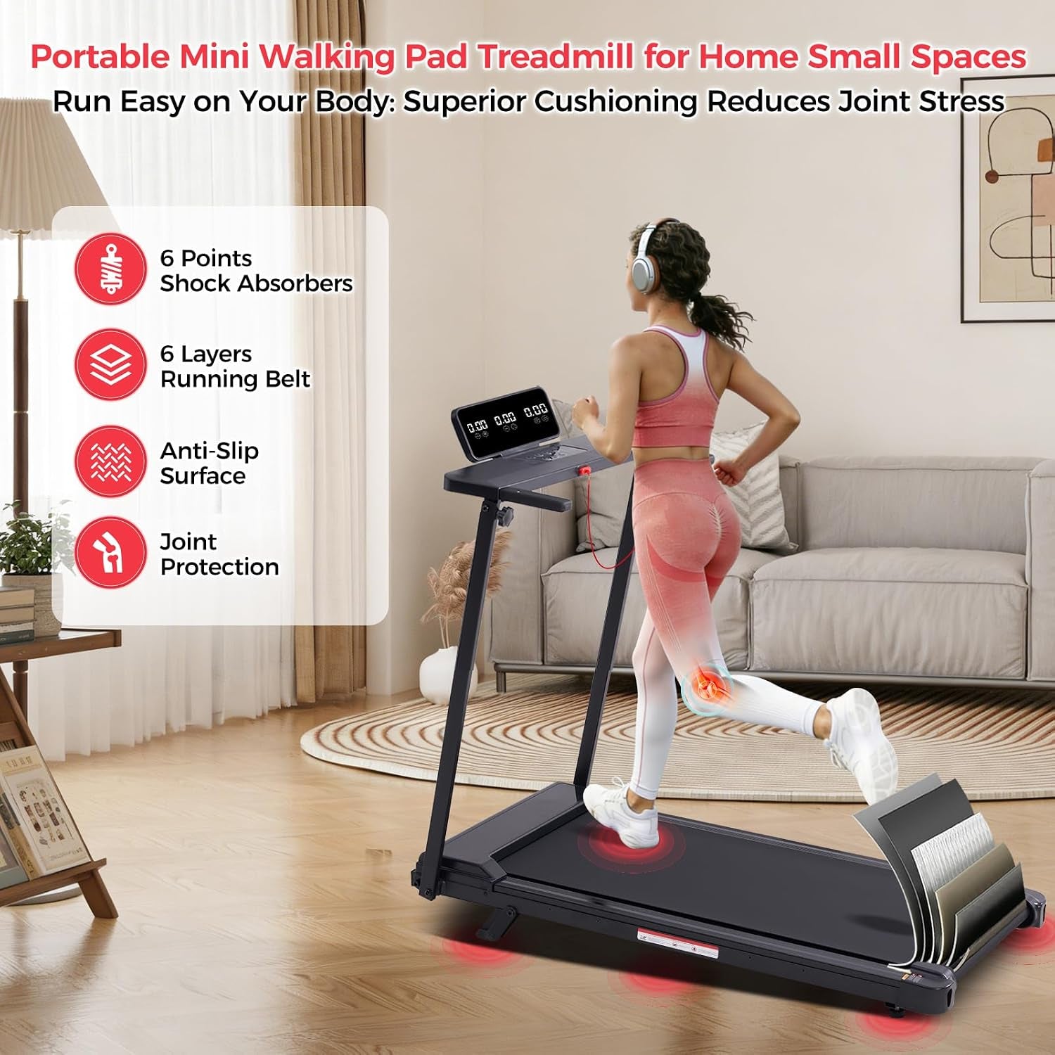 Walking Pad with Handle Bar, 2026 Upgrade Portable Small Treadmill with Handles for Home Small, 3.0HP under Desk Walking Pad Treadmill with Incline, 0.6-7.6MPH, 350LBS