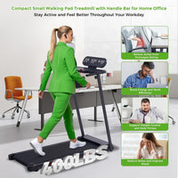 Walking Pad with Handle Bar, 2026 Upgrade Portable Small Treadmill with Handles for Home Small, 3.0HP under Desk Walking Pad Treadmill with Incline, 0.6-7.6MPH, 350LBS