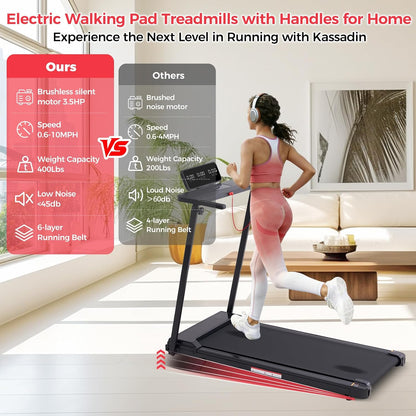 Walking Pad with Handle Bar, 2026 Upgrade Portable Small Treadmill with Handles for Home Small, 3.0HP under Desk Walking Pad Treadmill with Incline, 0.6-7.6MPH, 350LBS