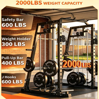 Smith Machine Home Gym, 2200LB Power Cage with Dual Pulley Cable Systems, LAT Pull-Down, Leg Hold-Down & 20+ Attachments for Full Body Workouts