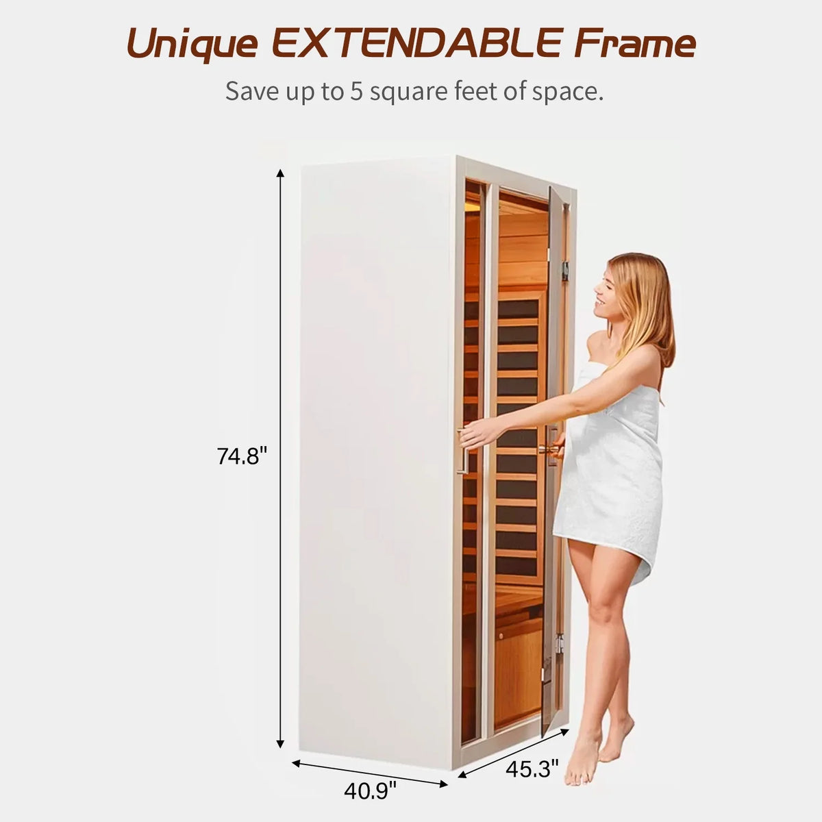 2 Person Extendable FAR Infrared Sauna for Home, Hemlock Wood Low EMF 6 Carbon Heaters Indoor Saunas with LED Lights, Bluetooth Speaker, Digital Control Panel, and Seating Bench