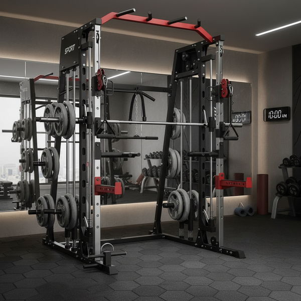Smith Machine Home Gym All-In-1, 2200LBS Power Cage with Dual Cable Pulley Systems, LAT Pull-Down & Leg Hold-Down | Complete Strength Training Equipment for Full Body Workouts