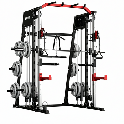 Smith Machine Home Gym All-In-1, 2200LBS Power Cage with Dual Cable Pulley Systems, LAT Pull-Down & Leg Hold-Down | Complete Strength Training Equipment for Full Body Workouts