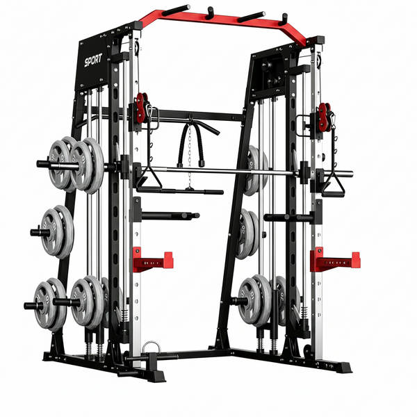 Smith Machine Home Gym All-In-1, 2200LBS Power Cage with Dual Cable Pulley Systems, LAT Pull-Down & Leg Hold-Down | Complete Strength Training Equipment for Full Body Workouts